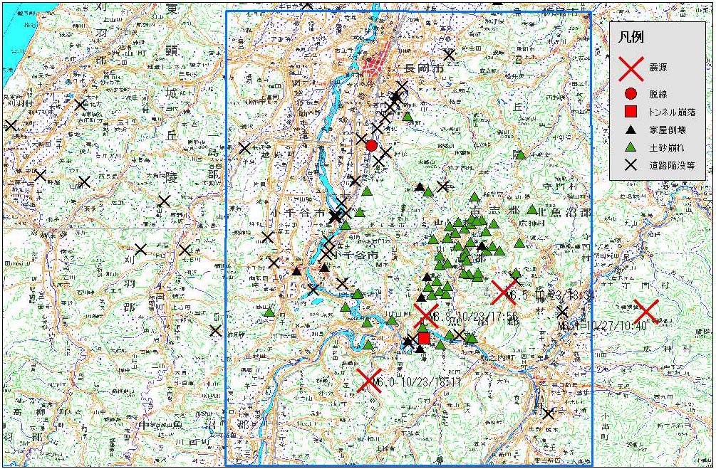 新潟県中越地震災害状況を表示した地図