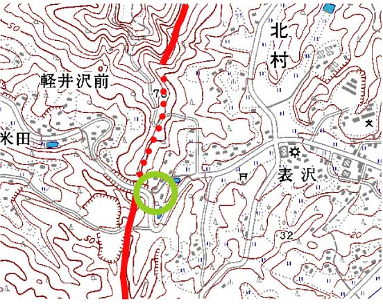 表沢周辺の被害地点の地図