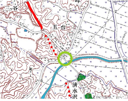 五台周辺の被害箇所の地図