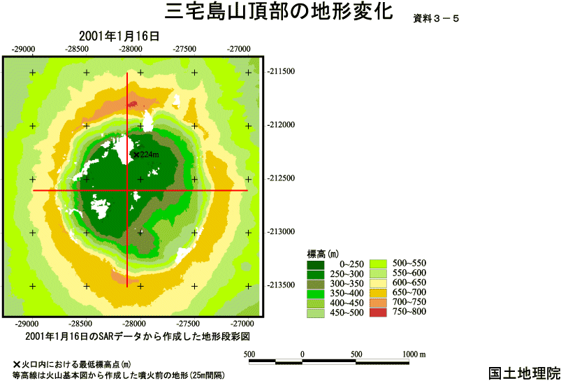 2001年1月16日の山頂部の地形