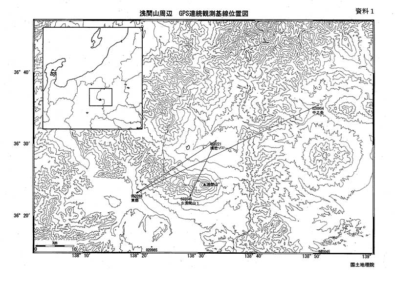 浅間山周辺GPS連続観測基線位置図