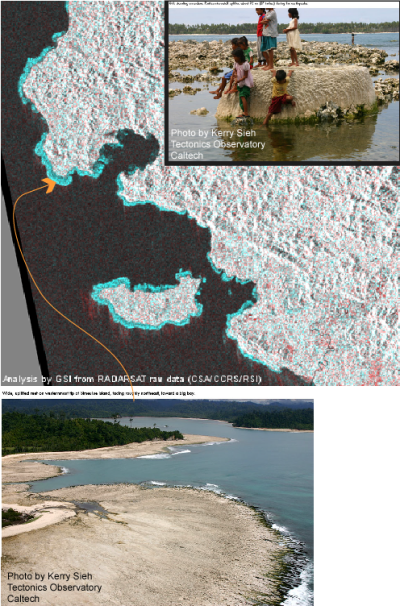 カリフォルニア工科大学の地質学者Kerry Sieh教授がヘリコプターや船を使った現地調査の際に撮影したもの