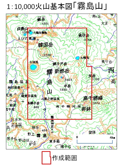 １万分の１火山基本図霧島山の作成範囲を示した図