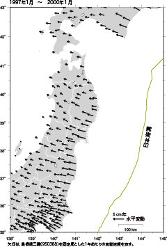 画像：地震前の地殻変動（水平成分）