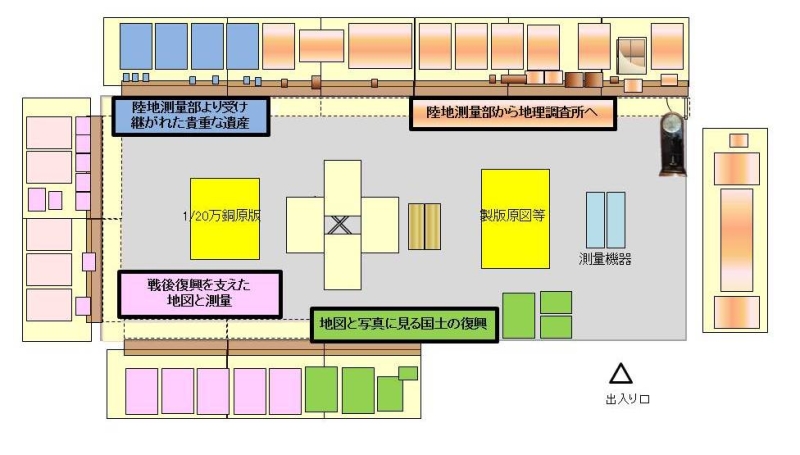 企画展「戦後復興を支えた地図と測量」展示構成
