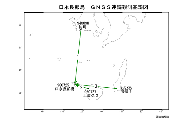 口永良部島周辺ＧＮＳＳ基線図
