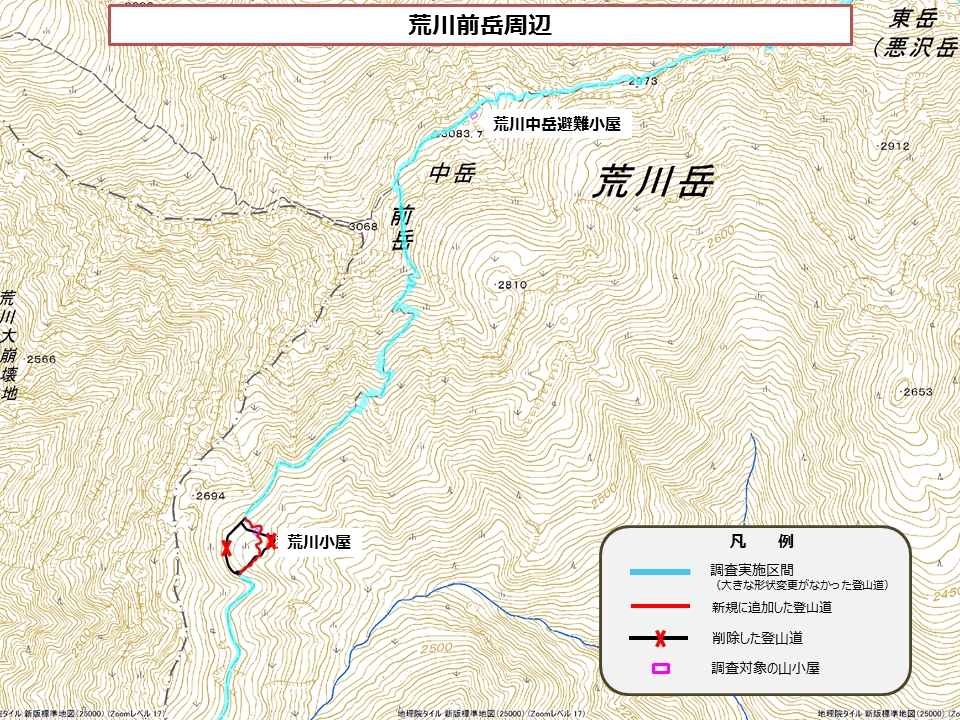荒川前岳周辺登山道調査図