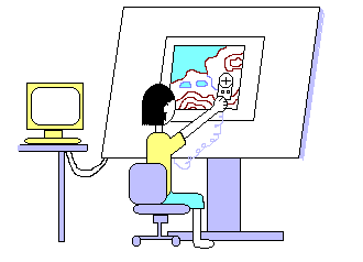 座標読み取り装置で地図上の湿地の位置や面積を測っている様子
