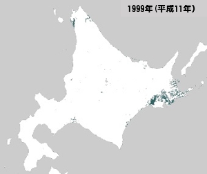 図2:北海道における1999年(平成11年)の湿地の分布図