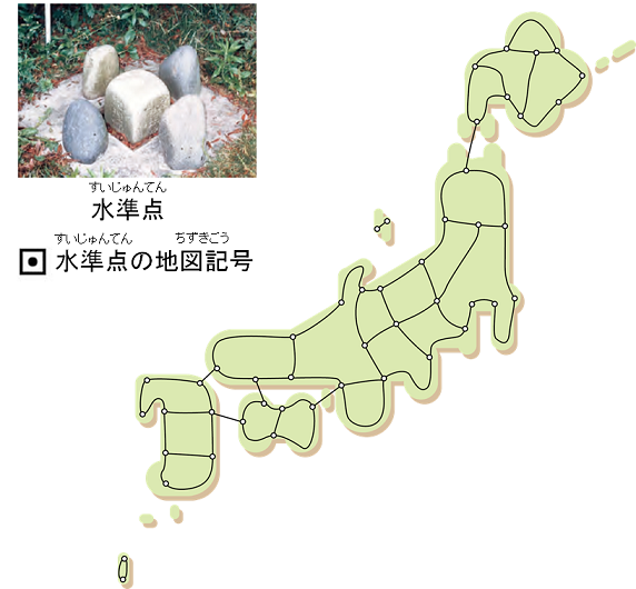 画像:水準点と一等水準路線図