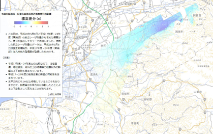 断層帯周辺の標高差分段彩図