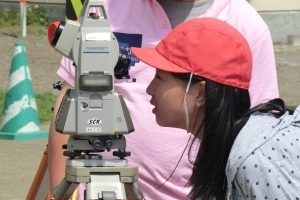 写真：トータルステーションによる測量体験