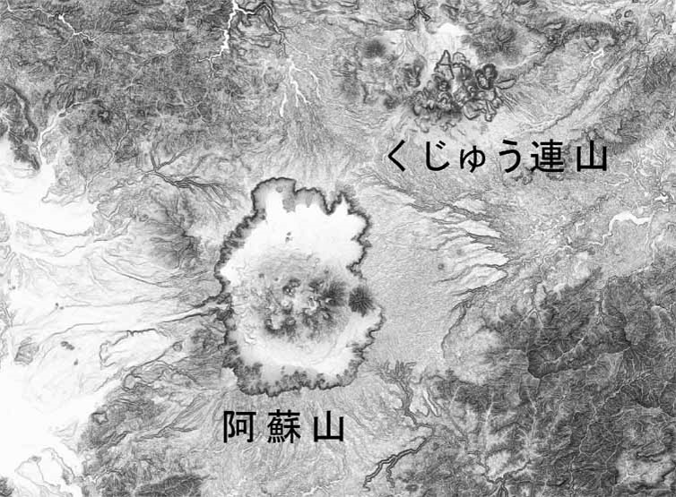 阿蘇山、くじゅう連山付近の傾斜量図