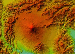 富士山周辺のアナグリフ（カラー）の画像