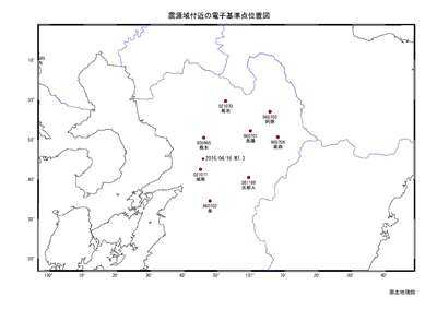 震源域付近の電子基準点位置図