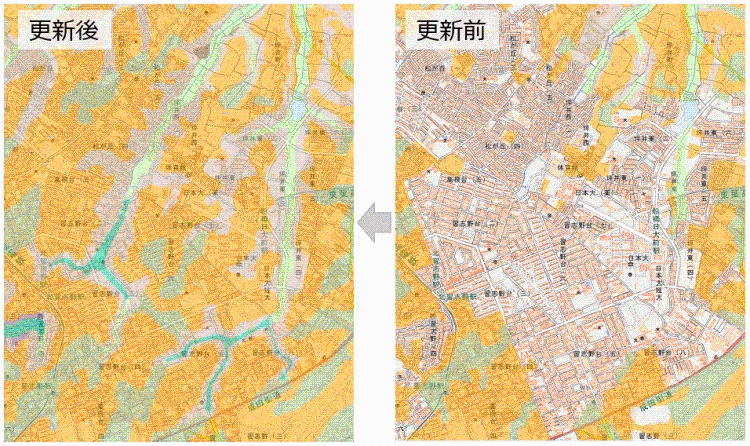ベクトルタイル「地形分類」更新前と更新後