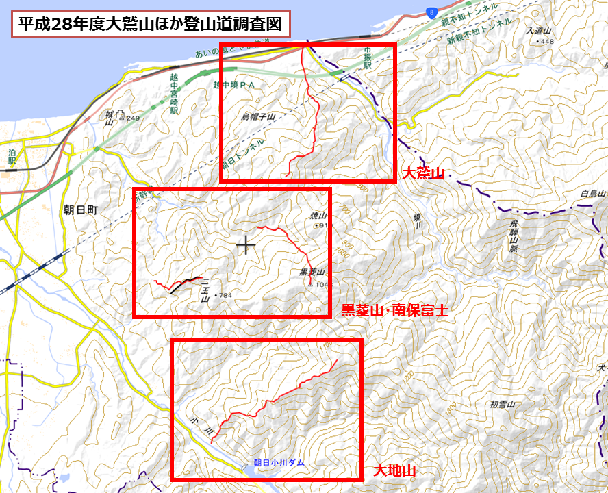 大鷲山ほか登山道調査全体図