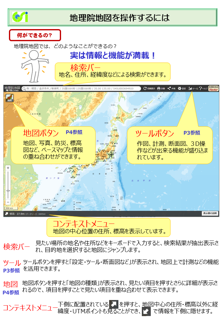 地理院地図のインターフェースの解説