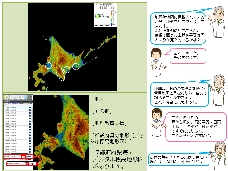 北海道を例に地形をみるコンテンツ