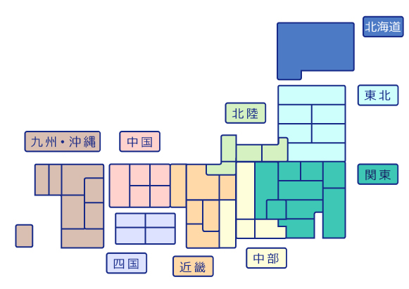 地域ごとのデジタル標高地形図一覧のページへ移動できるクリッカブルマップ