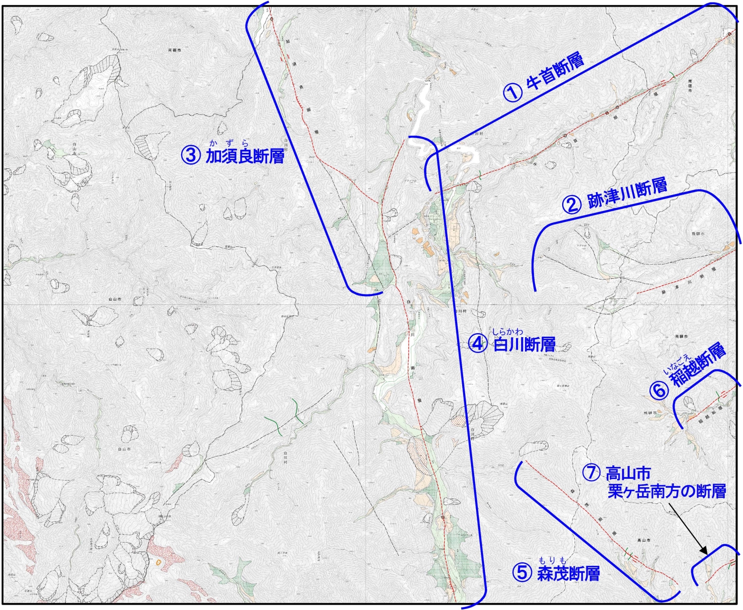 1:25,000活断層図 白川村