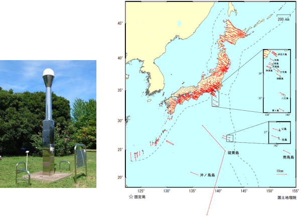 電子基準点と電子基準点が捉えた2021年5月から1年間の地殻変動の様子